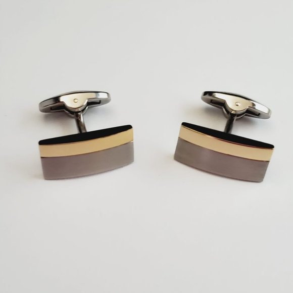 ITALGEM STEEL Steel & Gold Cuff Links.
